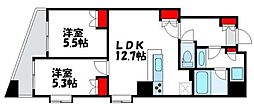 クオリア恵比寿ウェスト 2LDKの間取図画像