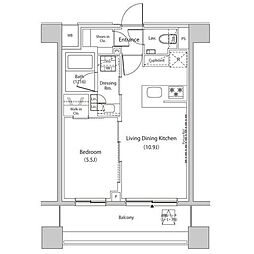 ザ・パークハビオ目黒プレイス 1LDKの間取図画像