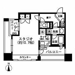 レジディアイチガヤ ワンルームの間取図画像