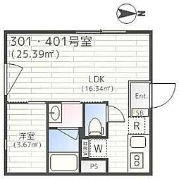エミリア 1LDKの間取図画像