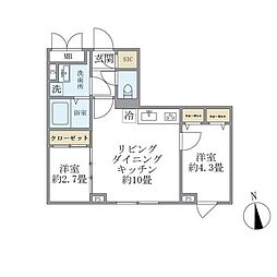 WELLSQUARENAKANOBU2 2LDKの間取図画像