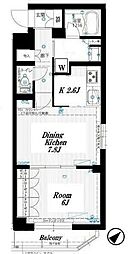 BCITYAPARTMENT東京SOUTH 1LDKの間取図画像