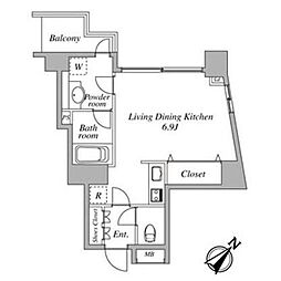 セントラルクリブ六本木3 ワンルームの間取図画像