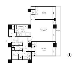 リバーポイントタワー 2LDKの間取図画像