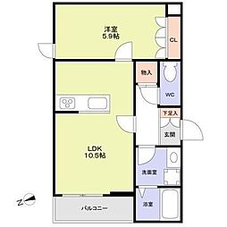 グリーントーシン 1LDKの間取図画像