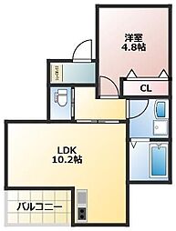 プルナス蒲田 1LDKの間取図画像
