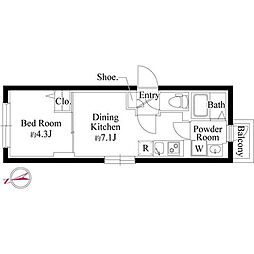 世田谷区玉川台2丁目マンション 1DKの間取図画像