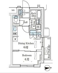 クレアティフ桜新町 1DKの間取図画像