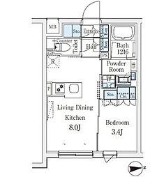 クレアティフ桜新町 1LDKの間取図画像