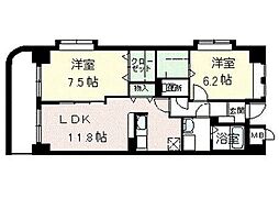ラポール西大島ウェスト 2LDKの間取図画像
