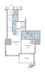 レジディアタワー目黒不動前 1LDKの間取図画像