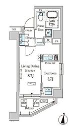 パークアクシス木場キャナルイースト 1LDKの間取図画像