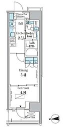 パークアクシス新宿百人町 1DKの間取図画像