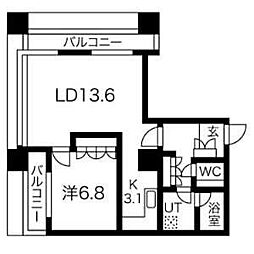 グランパークハイツ 1LDKの間取図画像