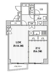 リエール市ヶ谷 1LDKの間取図画像