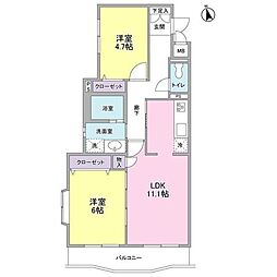 サンフラッツ山手 2LDKの間取図画像