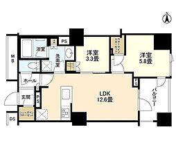 サンウッド広尾 2LDKの間取図画像