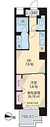 Yunパーク木場 1DKの間取図画像