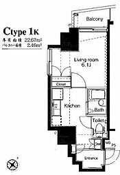 ヴェローナメグロ 1Kの間取図画像