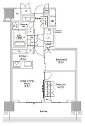 自由が丘ミューズスクエア ザ レジデンス 2LDKの間取図画像