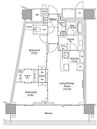 自由が丘ミューズスクエア ザ レジデンス 2LDKの間取図画像