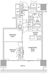 自由が丘ミューズスクエア ザ レジデンス 2LDKの間取図画像