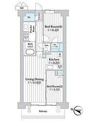 アビティグランデ砧 2LDKの間取図画像