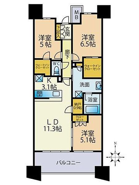 ブランズシティ品川勝島 311｜東京都品川区勝島１丁目(賃貸マンション3LDK・3階・74.20㎡)の写真 その2