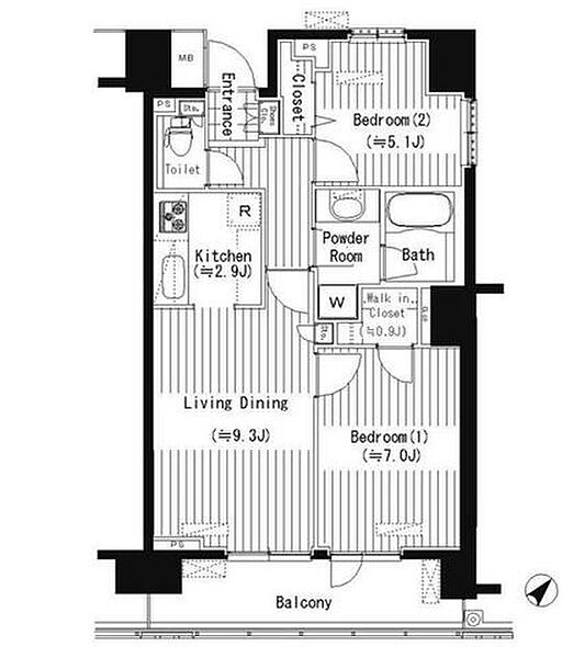 プライムアーバン東中野コート 108｜東京都新宿区北新宿４丁目(賃貸マンション2LDK・1階・56.71㎡)の写真 その2