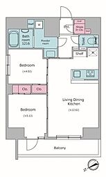 ドゥーエ三ノ輪1 12階2LDKの間取り