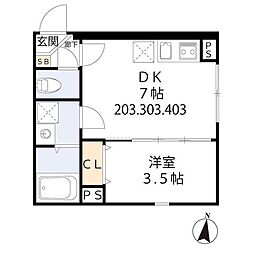グラシア・ベイ大森 2階1DKの間取り