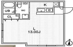 ルクレ代々木 1階ワンルームの間取り