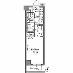 ルクレ西池袋 2階1Kの間取り