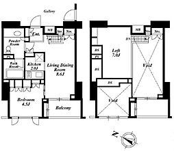 プレミアブラン代々木公園 8階1LDKの間取り