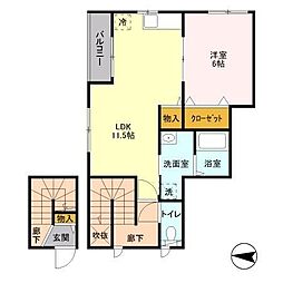 プレジオ奥沢 2階1LDKの間取り