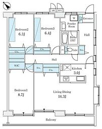リューズ・リバー月島 8階3LDKの間取り