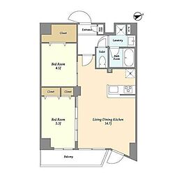アルファコート亀戸2 1階2LDKの間取り