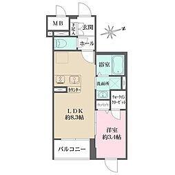 ラペルラ桜新町 1LDKの間取図画像