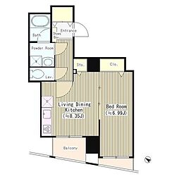 アクアアンビシャス八丁堀 1LDKの間取図画像