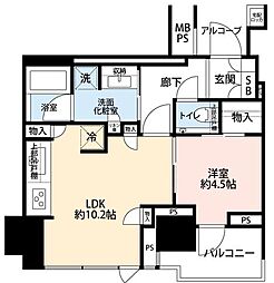 プラウドタワー芝浦 1LDKの間取図画像