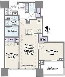 ドゥ・トゥールWEST棟 2LDKの間取図画像