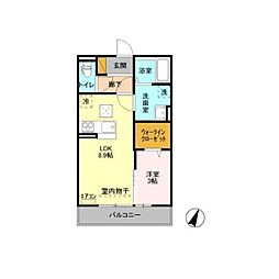 ゼピュロスみどりの　E棟 1階1LDKの間取り