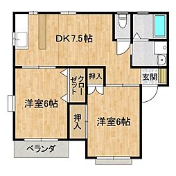 キャッスルハイムA 2DKの間取図画像
