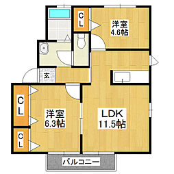 フォーレスビューB 2LDKの間取図画像