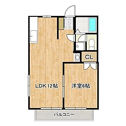 ツイン・ヒルズB 1LDKの間取図画像