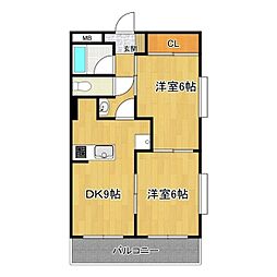 観音台オークマンション 2DKの間取図画像