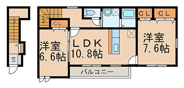 和歌山県和歌山市内原(賃貸アパート2LDK・2階・64.50㎡)の写真 その2