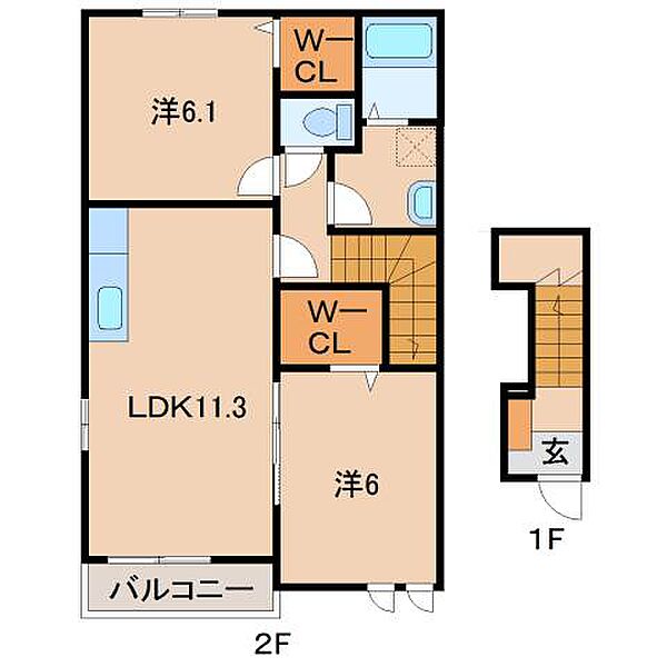 和歌山県和歌山市山口西(賃貸アパート2LDK・2階・57.63㎡)の写真 その2