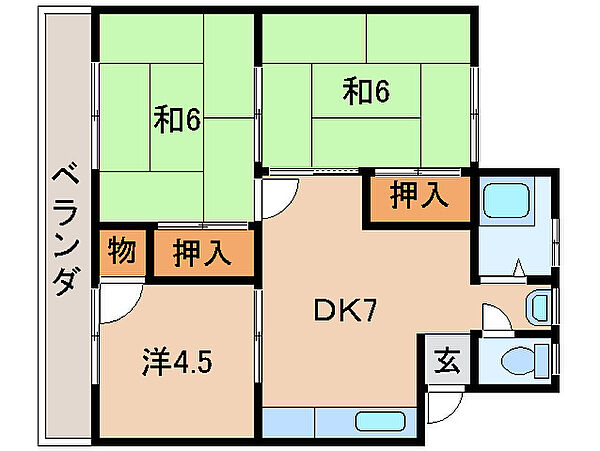 コーポかつらぎ ｜和歌山県和歌山市市小路(賃貸マンション3DK・3階・45.36㎡)の写真 その2