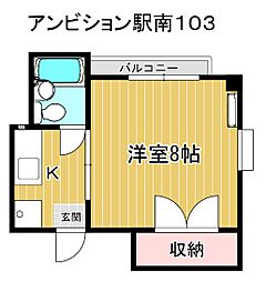 アンビション駅南 1Kの間取図画像